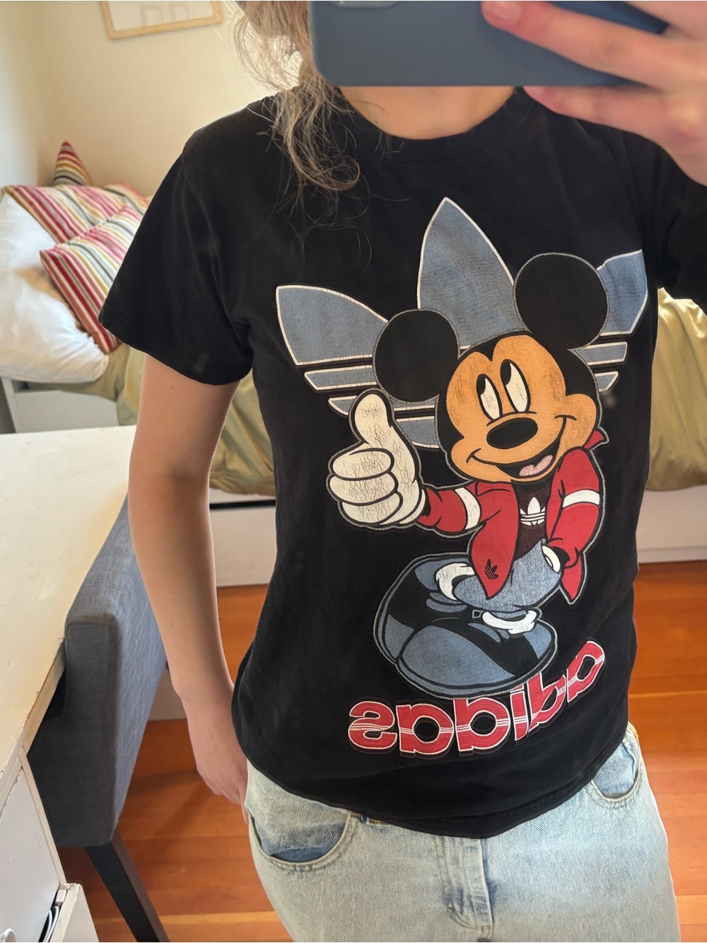 adidas Black Tee with Mickey Mouse Graphic